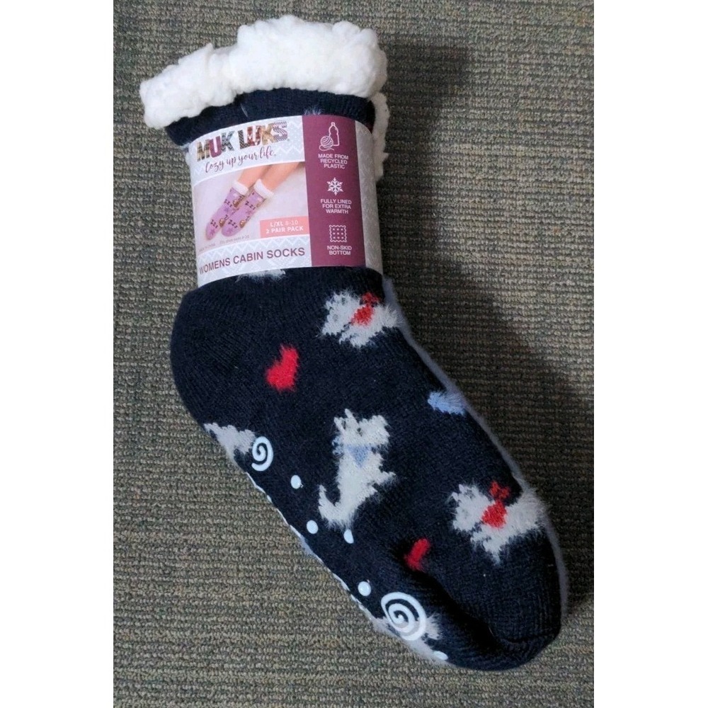 2 Pr Muk Luks Womens Cabin Socks New Gripper Slippers Size Large/XL Non Skid